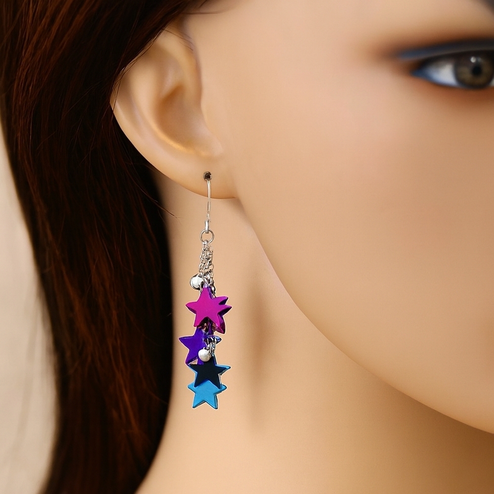 Disney Parks Silver-Tone Colorful Stars Cluster Earrings – 2" Magical Jewelry